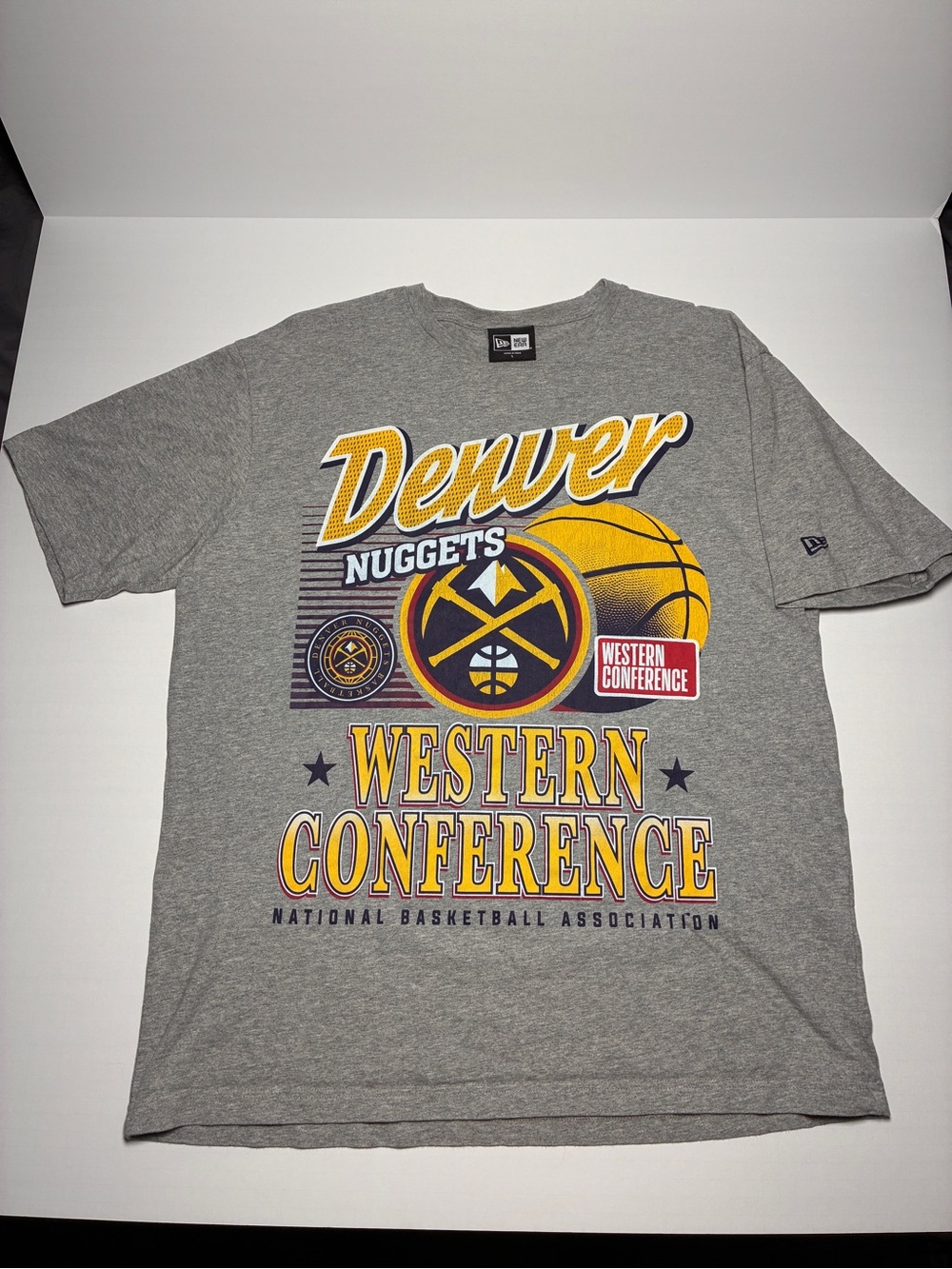 New Era Denver Nuggets Western Conference Graphic Tee L Gray NBA Retro